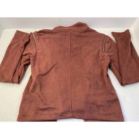 Suede Zipper Detailed Crop Biker Jacket Rust Medium Color Size Small - Picture 8 of 8